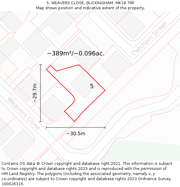 5, WEAVERS CLOSE, BUCKINGHAM, MK18 7RP: Plot and title map