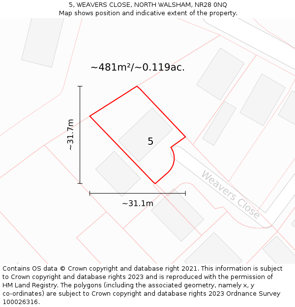 5, WEAVERS CLOSE, NORTH WALSHAM, NR28 0NQ: Plot and title map