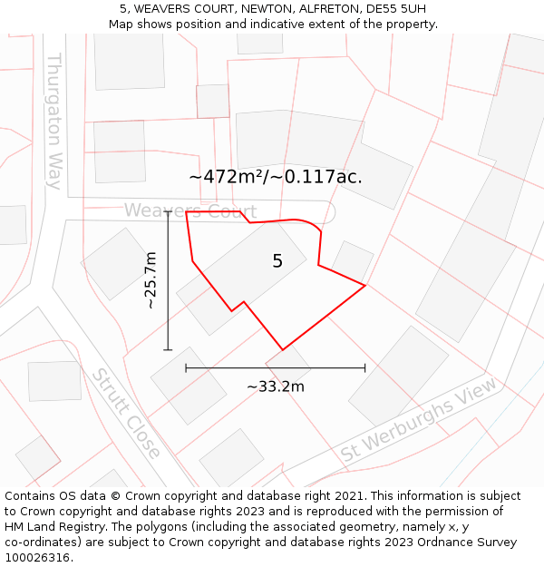 5, WEAVERS COURT, NEWTON, ALFRETON, DE55 5UH: Plot and title map