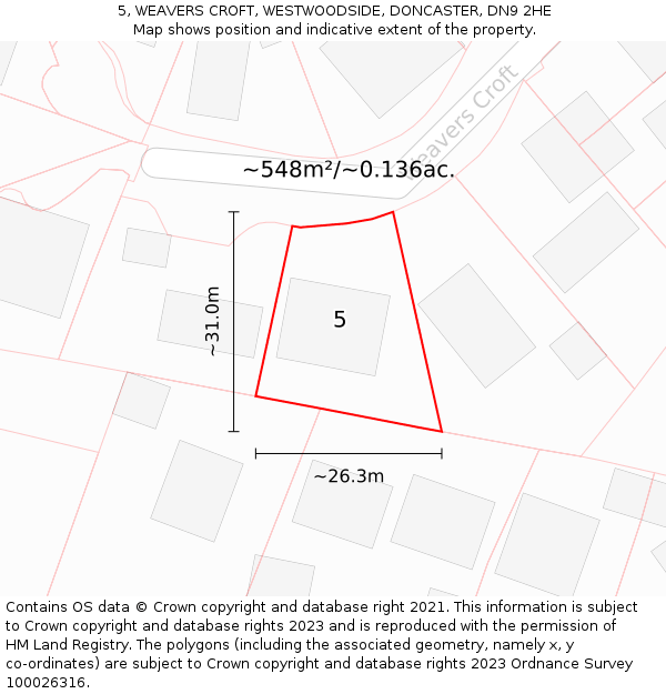 5, WEAVERS CROFT, WESTWOODSIDE, DONCASTER, DN9 2HE: Plot and title map