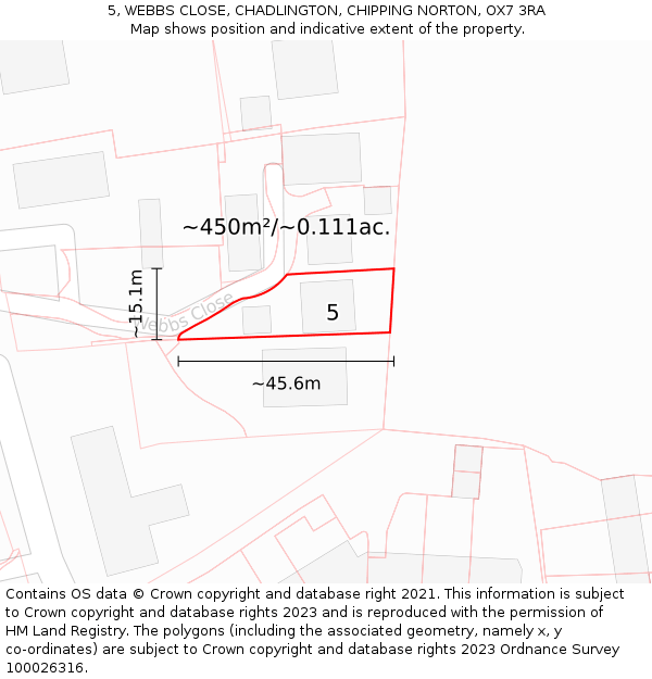 5, WEBBS CLOSE, CHADLINGTON, CHIPPING NORTON, OX7 3RA: Plot and title map