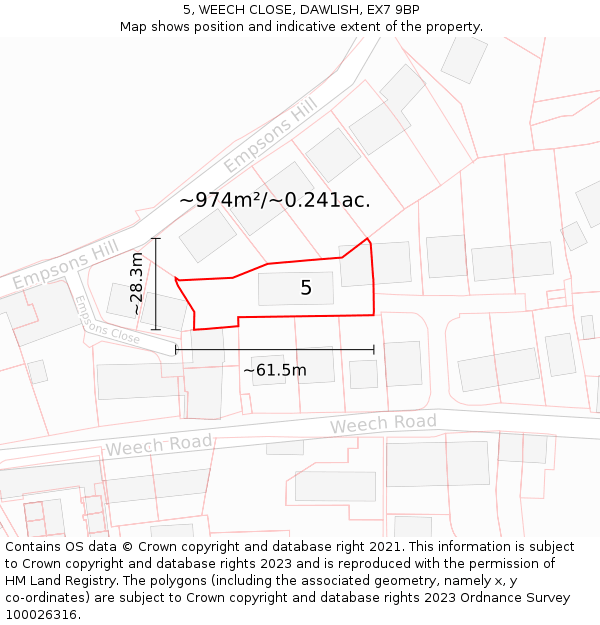5, WEECH CLOSE, DAWLISH, EX7 9BP: Plot and title map