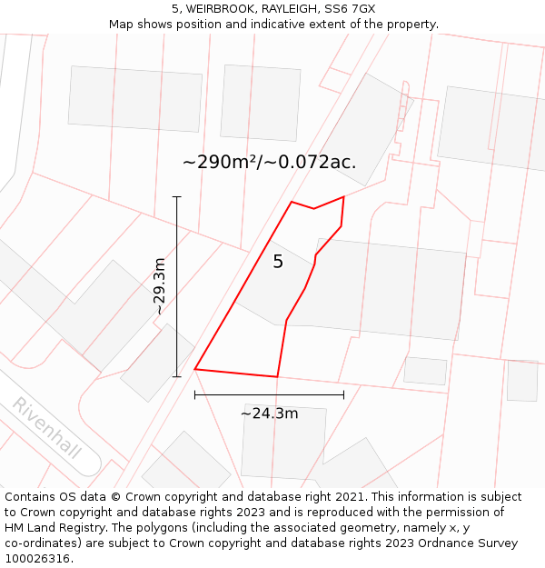 5, WEIRBROOK, RAYLEIGH, SS6 7GX: Plot and title map