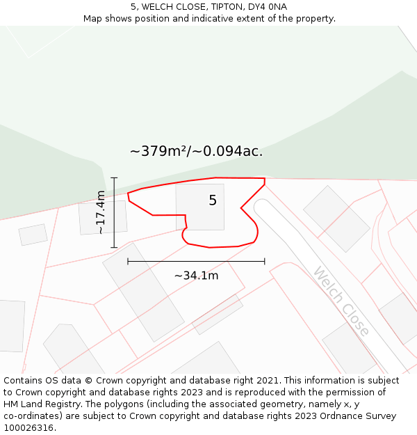 5, WELCH CLOSE, TIPTON, DY4 0NA: Plot and title map
