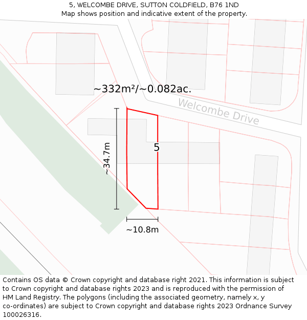 5, WELCOMBE DRIVE, SUTTON COLDFIELD, B76 1ND: Plot and title map