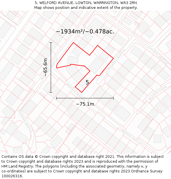 5, WELFORD AVENUE, LOWTON, WARRINGTON, WA3 2RN: Plot and title map