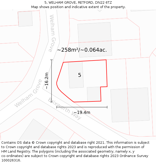 5, WELHAM GROVE, RETFORD, DN22 6TZ: Plot and title map