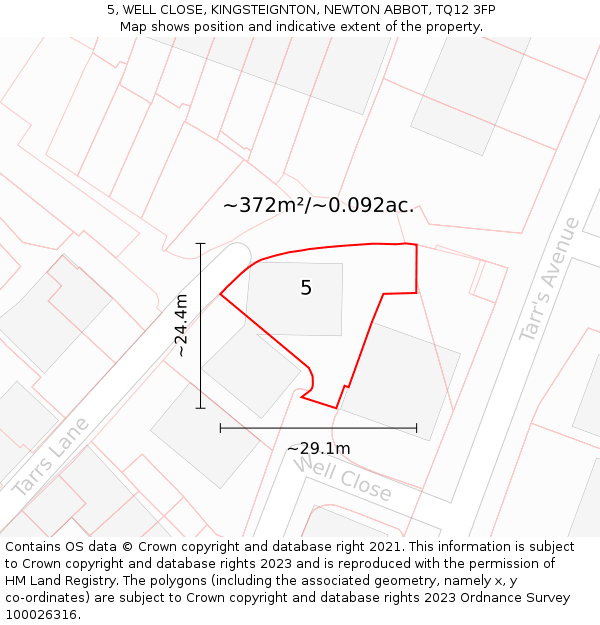 5, WELL CLOSE, KINGSTEIGNTON, NEWTON ABBOT, TQ12 3FP: Plot and title map