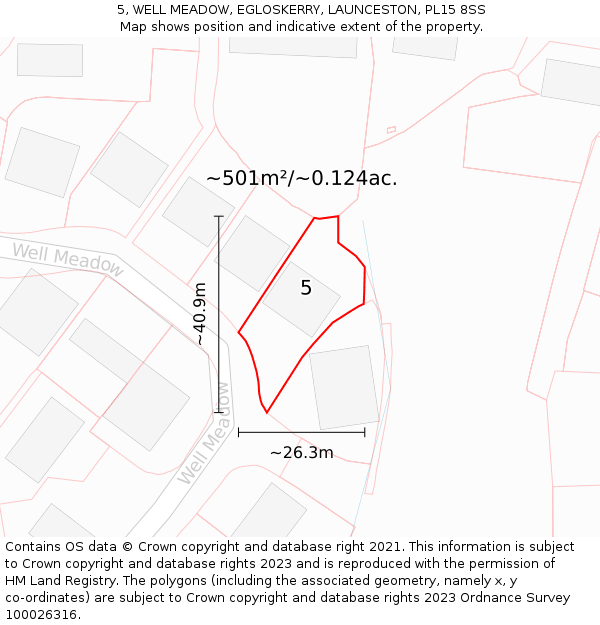 5, WELL MEADOW, EGLOSKERRY, LAUNCESTON, PL15 8SS: Plot and title map