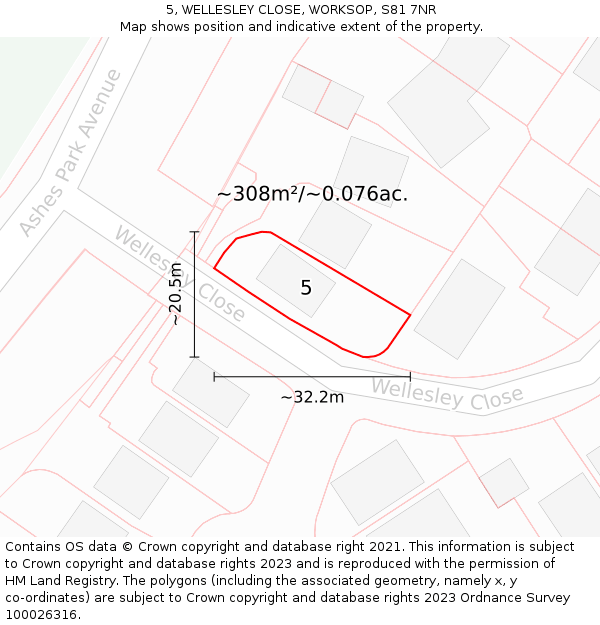 5, WELLESLEY CLOSE, WORKSOP, S81 7NR: Plot and title map
