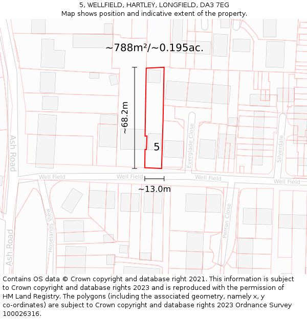 5, WELLFIELD, HARTLEY, LONGFIELD, DA3 7EG: Plot and title map