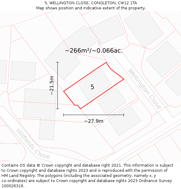 5, WELLINGTON CLOSE, CONGLETON, CW12 1TA: Plot and title map