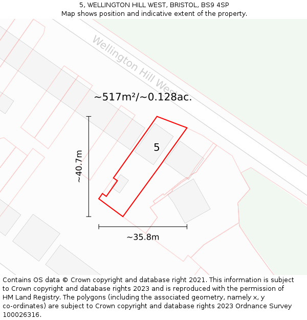 5, WELLINGTON HILL WEST, BRISTOL, BS9 4SP: Plot and title map