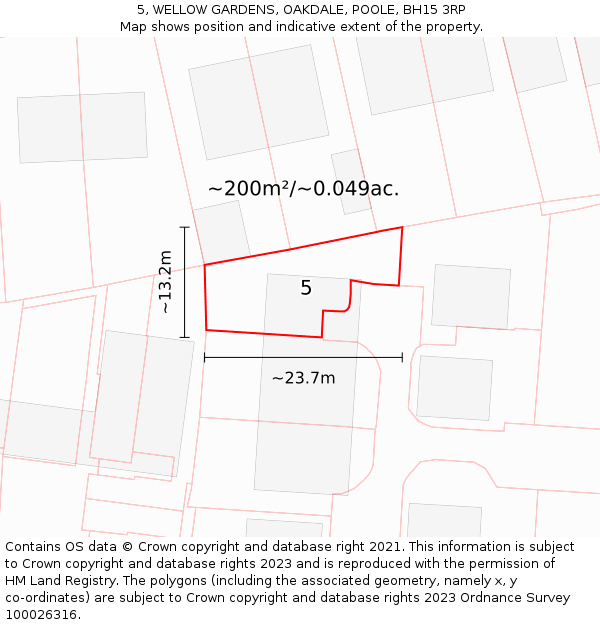 5, WELLOW GARDENS, OAKDALE, POOLE, BH15 3RP: Plot and title map