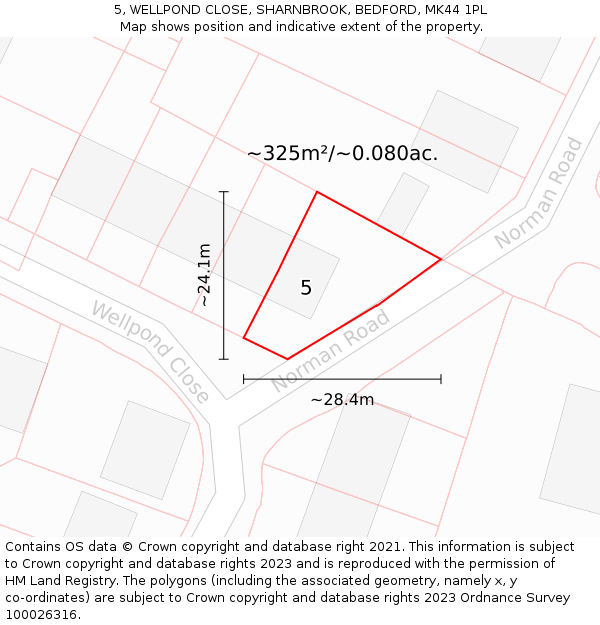 5, WELLPOND CLOSE, SHARNBROOK, BEDFORD, MK44 1PL: Plot and title map