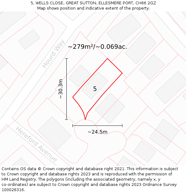 5, WELLS CLOSE, GREAT SUTTON, ELLESMERE PORT, CH66 2GZ: Plot and title map