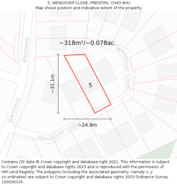 5, WENDOVER CLOSE, PRENTON, CH43 9HU: Plot and title map