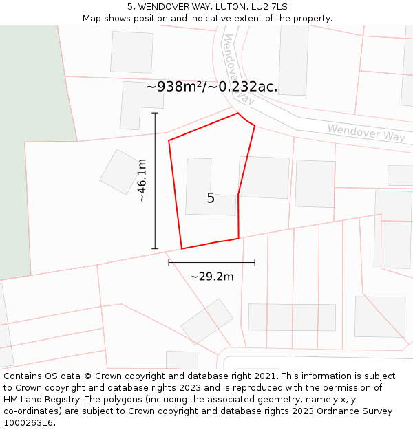5, WENDOVER WAY, LUTON, LU2 7LS: Plot and title map