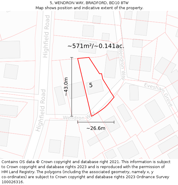 5, WENDRON WAY, BRADFORD, BD10 8TW: Plot and title map