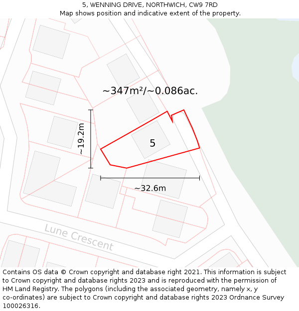5, WENNING DRIVE, NORTHWICH, CW9 7RD: Plot and title map