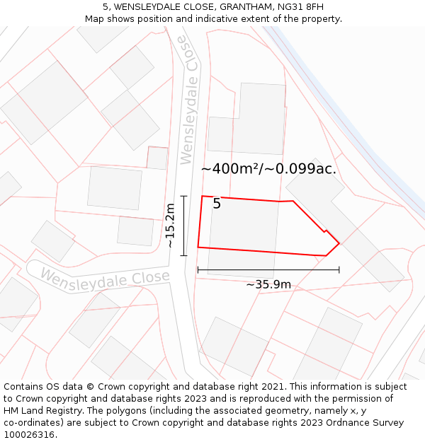 5, WENSLEYDALE CLOSE, GRANTHAM, NG31 8FH: Plot and title map