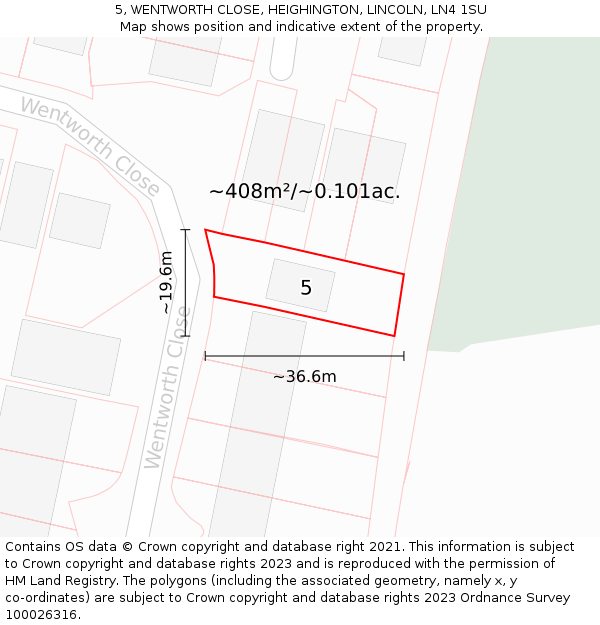 5, WENTWORTH CLOSE, HEIGHINGTON, LINCOLN, LN4 1SU: Plot and title map