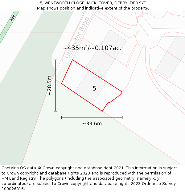 5, WENTWORTH CLOSE, MICKLEOVER, DERBY, DE3 9YE: Plot and title map