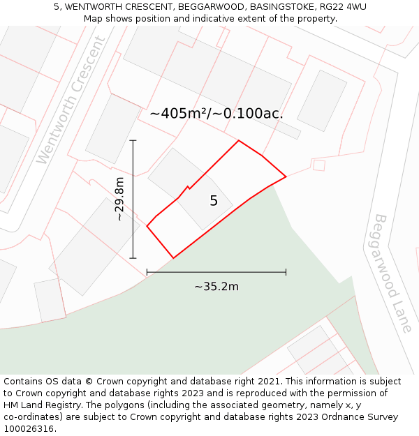 5, WENTWORTH CRESCENT, BEGGARWOOD, BASINGSTOKE, RG22 4WU: Plot and title map