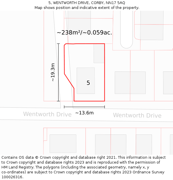 5, WENTWORTH DRIVE, CORBY, NN17 5AQ: Plot and title map