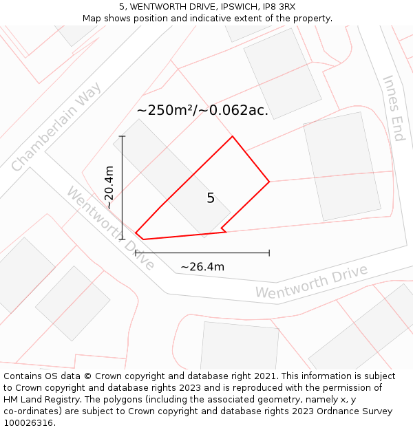 5, WENTWORTH DRIVE, IPSWICH, IP8 3RX: Plot and title map