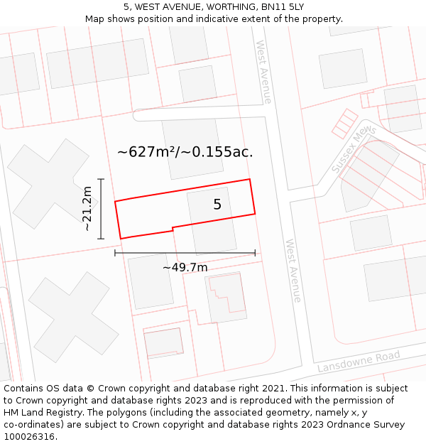 5, WEST AVENUE, WORTHING, BN11 5LY: Plot and title map