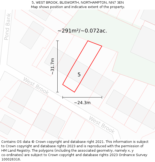 5, WEST BROOK, BLISWORTH, NORTHAMPTON, NN7 3EN: Plot and title map