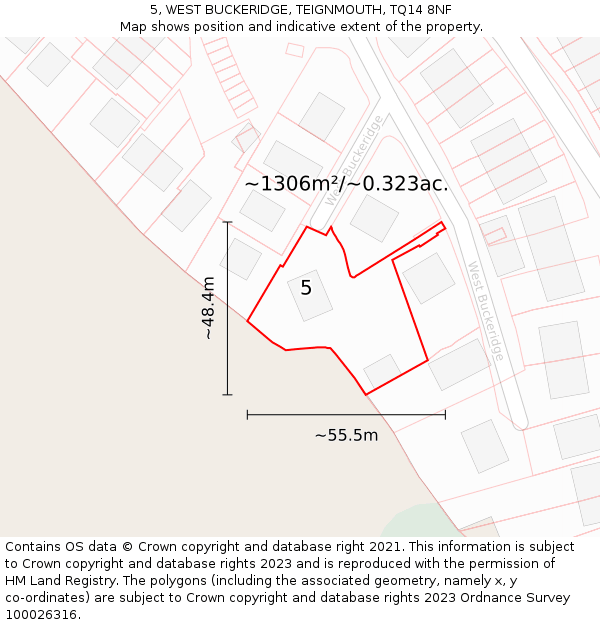 5, WEST BUCKERIDGE, TEIGNMOUTH, TQ14 8NF: Plot and title map