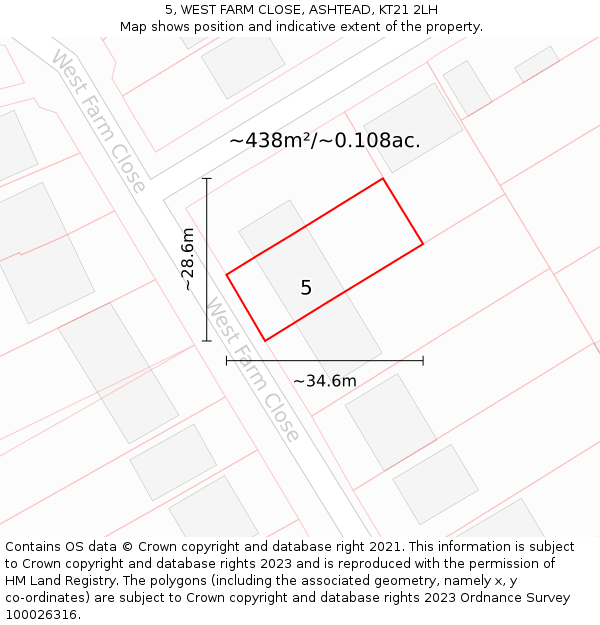 5, WEST FARM CLOSE, ASHTEAD, KT21 2LH: Plot and title map
