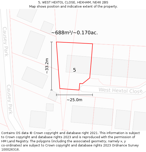 5, WEST HEXTOL CLOSE, HEXHAM, NE46 2BS: Plot and title map
