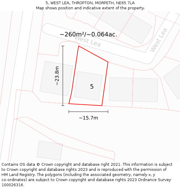5, WEST LEA, THROPTON, MORPETH, NE65 7LA: Plot and title map