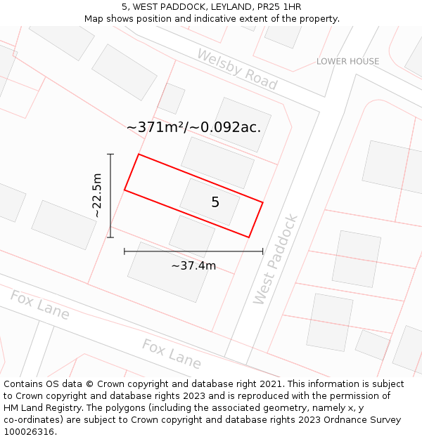 5, WEST PADDOCK, LEYLAND, PR25 1HR: Plot and title map