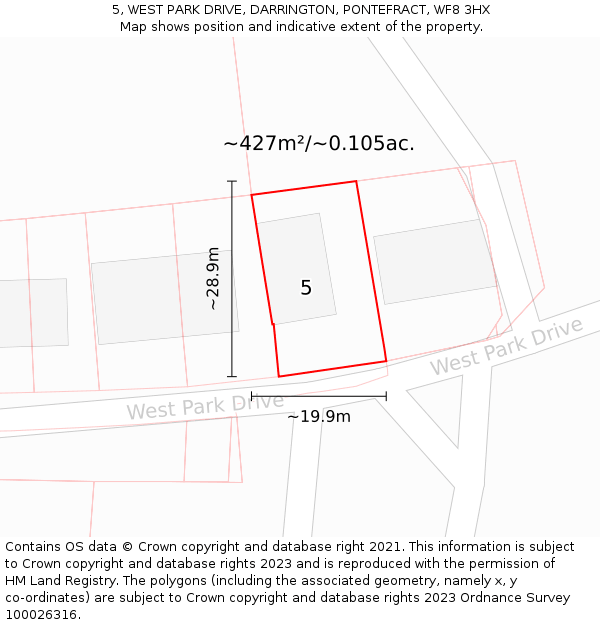 5, WEST PARK DRIVE, DARRINGTON, PONTEFRACT, WF8 3HX: Plot and title map