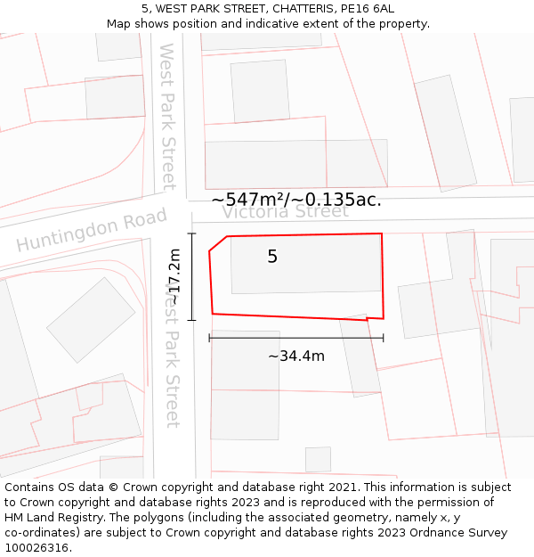5, WEST PARK STREET, CHATTERIS, PE16 6AL: Plot and title map