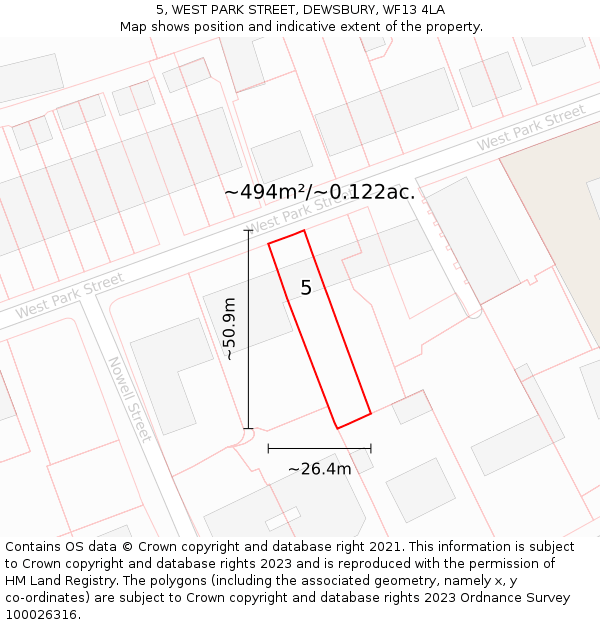 5, WEST PARK STREET, DEWSBURY, WF13 4LA: Plot and title map