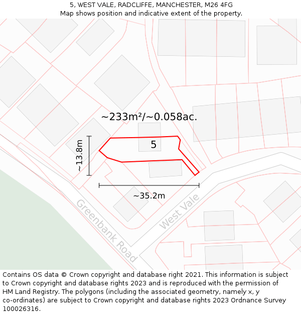 5, WEST VALE, RADCLIFFE, MANCHESTER, M26 4FG: Plot and title map