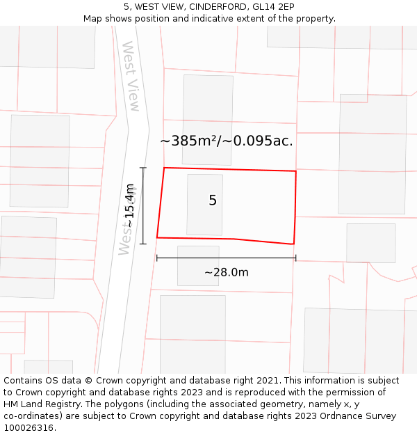 5, WEST VIEW, CINDERFORD, GL14 2EP: Plot and title map