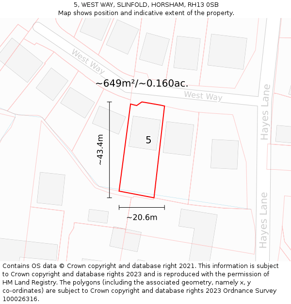 5, WEST WAY, SLINFOLD, HORSHAM, RH13 0SB: Plot and title map