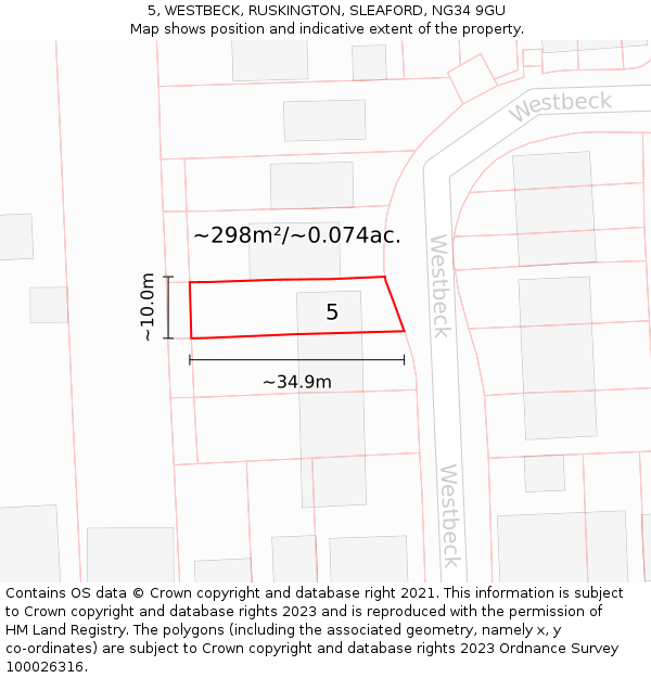 5, WESTBECK, RUSKINGTON, SLEAFORD, NG34 9GU: Plot and title map