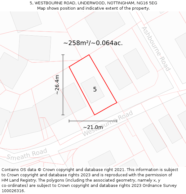 5, WESTBOURNE ROAD, UNDERWOOD, NOTTINGHAM, NG16 5EG: Plot and title map