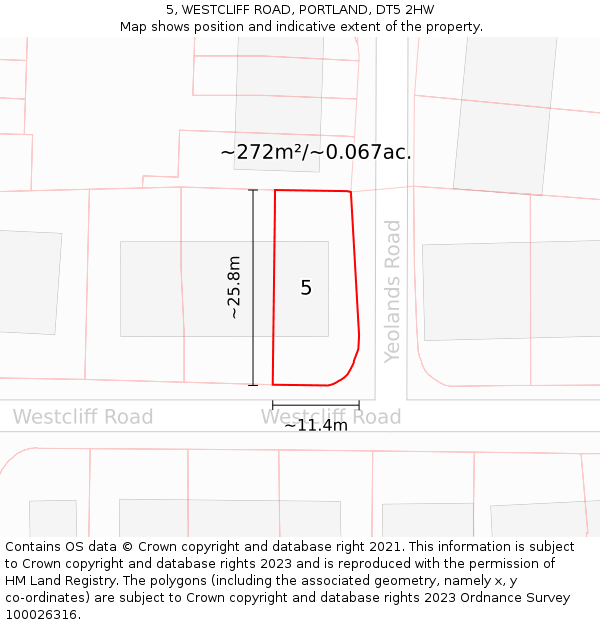 5, WESTCLIFF ROAD, PORTLAND, DT5 2HW: Plot and title map
