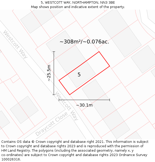 5, WESTCOTT WAY, NORTHAMPTON, NN3 3BE: Plot and title map