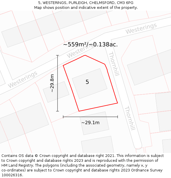 5, WESTERINGS, PURLEIGH, CHELMSFORD, CM3 6PG: Plot and title map