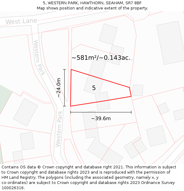 5, WESTERN PARK, HAWTHORN, SEAHAM, SR7 8BF: Plot and title map