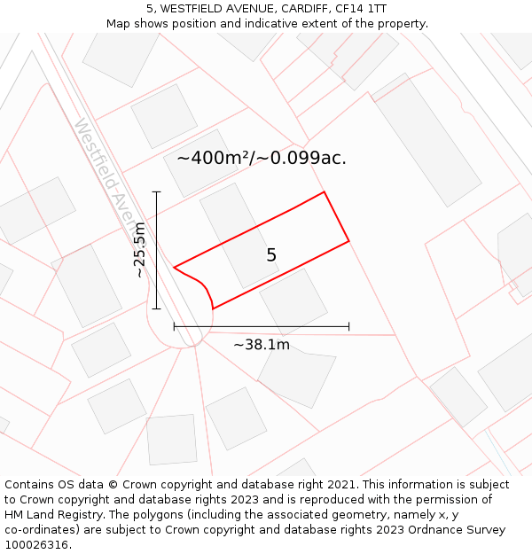 5, WESTFIELD AVENUE, CARDIFF, CF14 1TT: Plot and title map